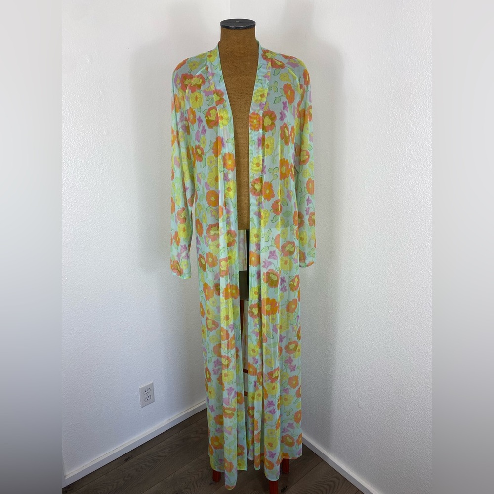 New Savage x Fenty M/L Duster Full Length Robe Free Spirit Lace Back Floral 60’s